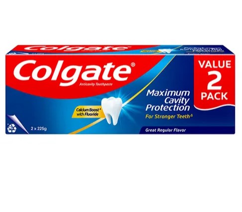 Colgate Maximum Cavity Protection Great Regular Flavour Toothpaste Valuepack tersedia dalam pek berkembar 2x225g
