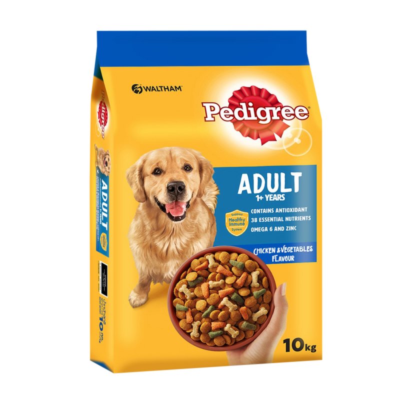 Pedigree Adult 1+ Years Dog Dry Food - Chicken & Vegetables/ Pedigree Makanan Anjing Ayam & Sayur (10kg).