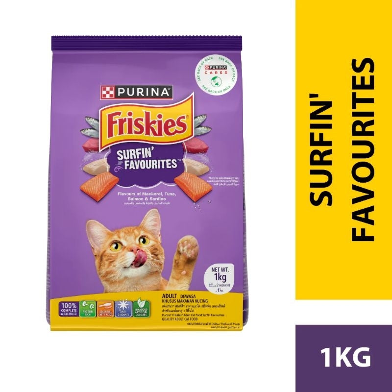 Purina Friskies Adult Seafood Sensations atau Surfin' Favorites dalam pek 1kg